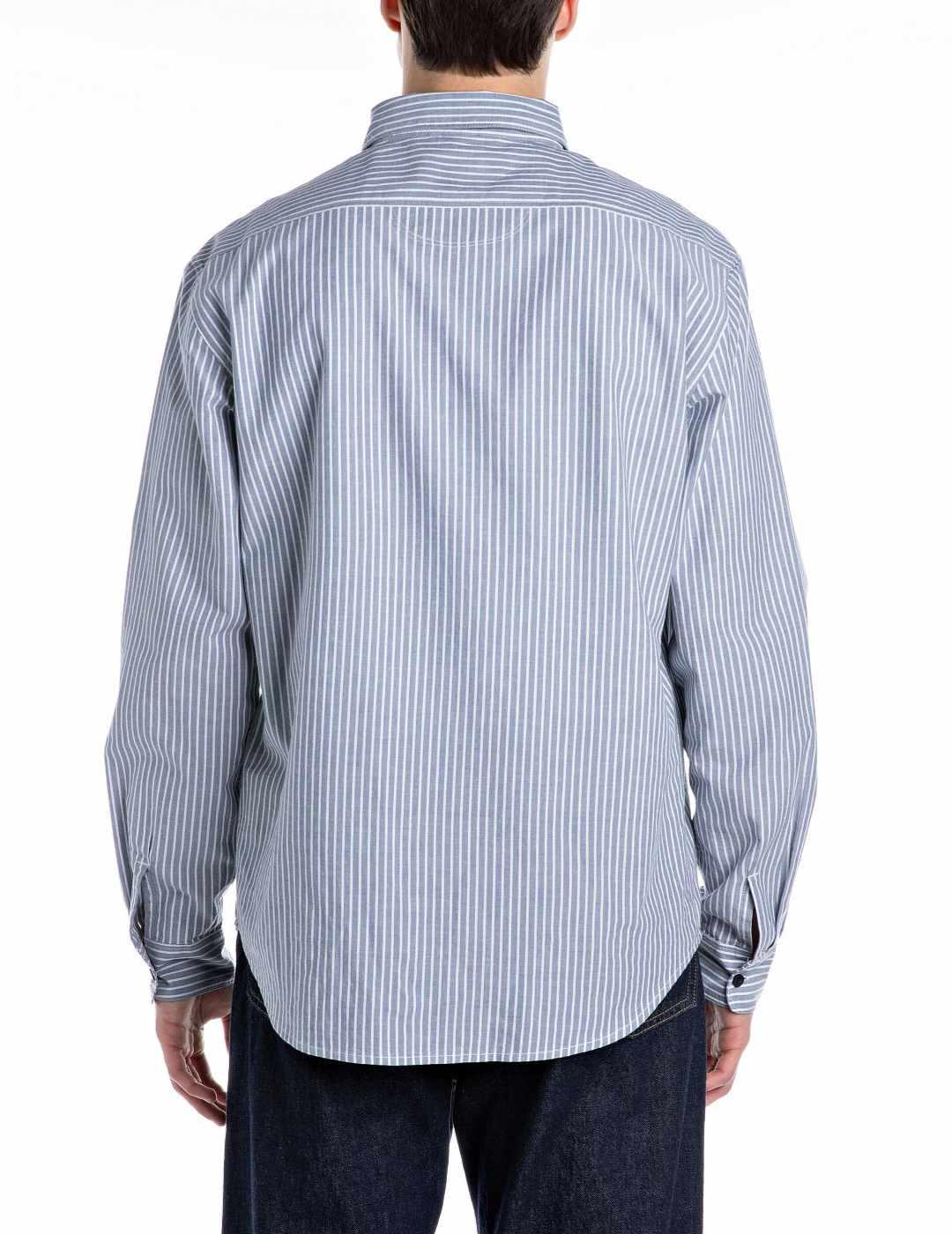 Camisa Replay azul cielo rayas blancas regular para hombre