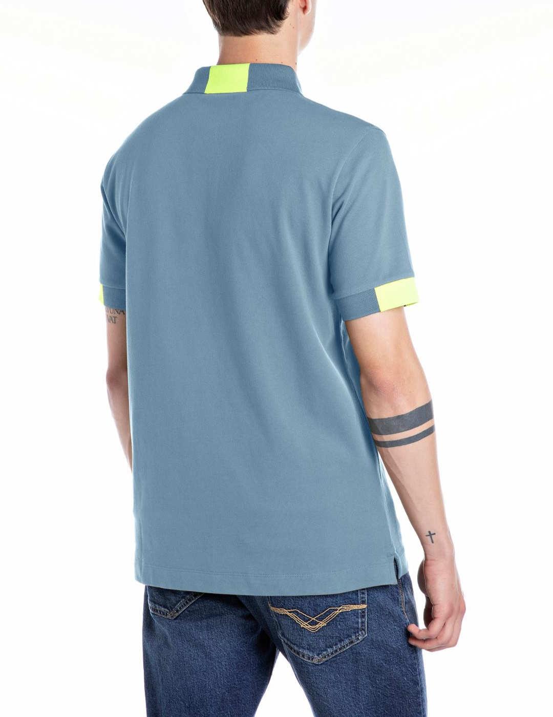 Polo básico Replay azul y amarillo manga corta de hombre