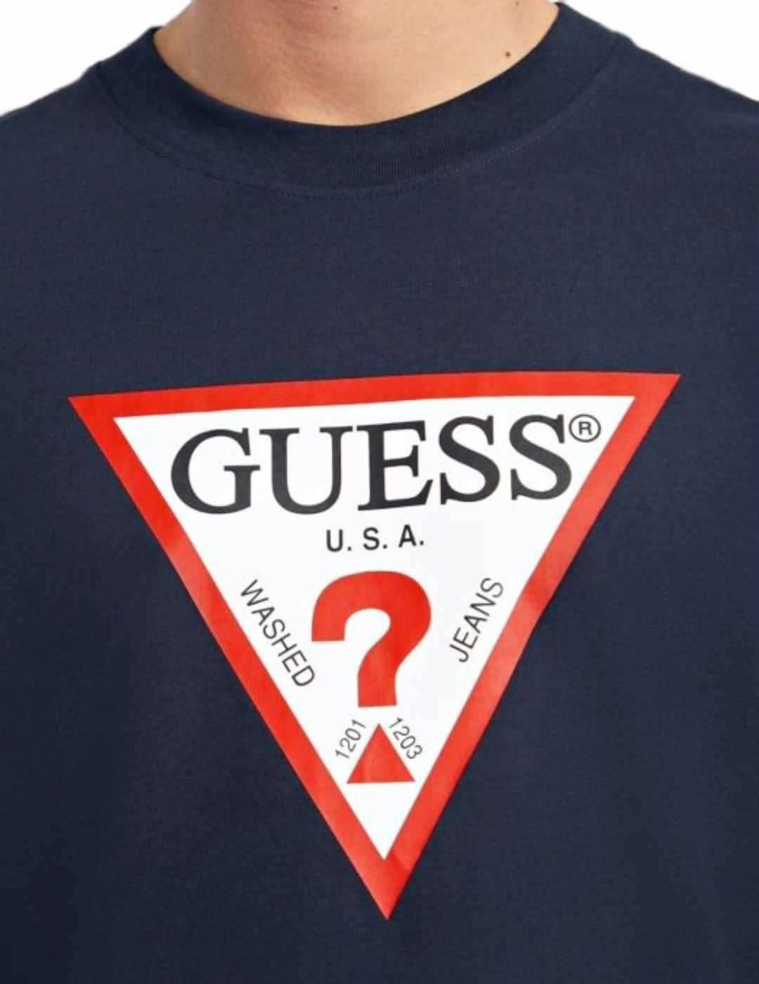 Camiseta Guess Iconic azul marino logo manga corta de hombre