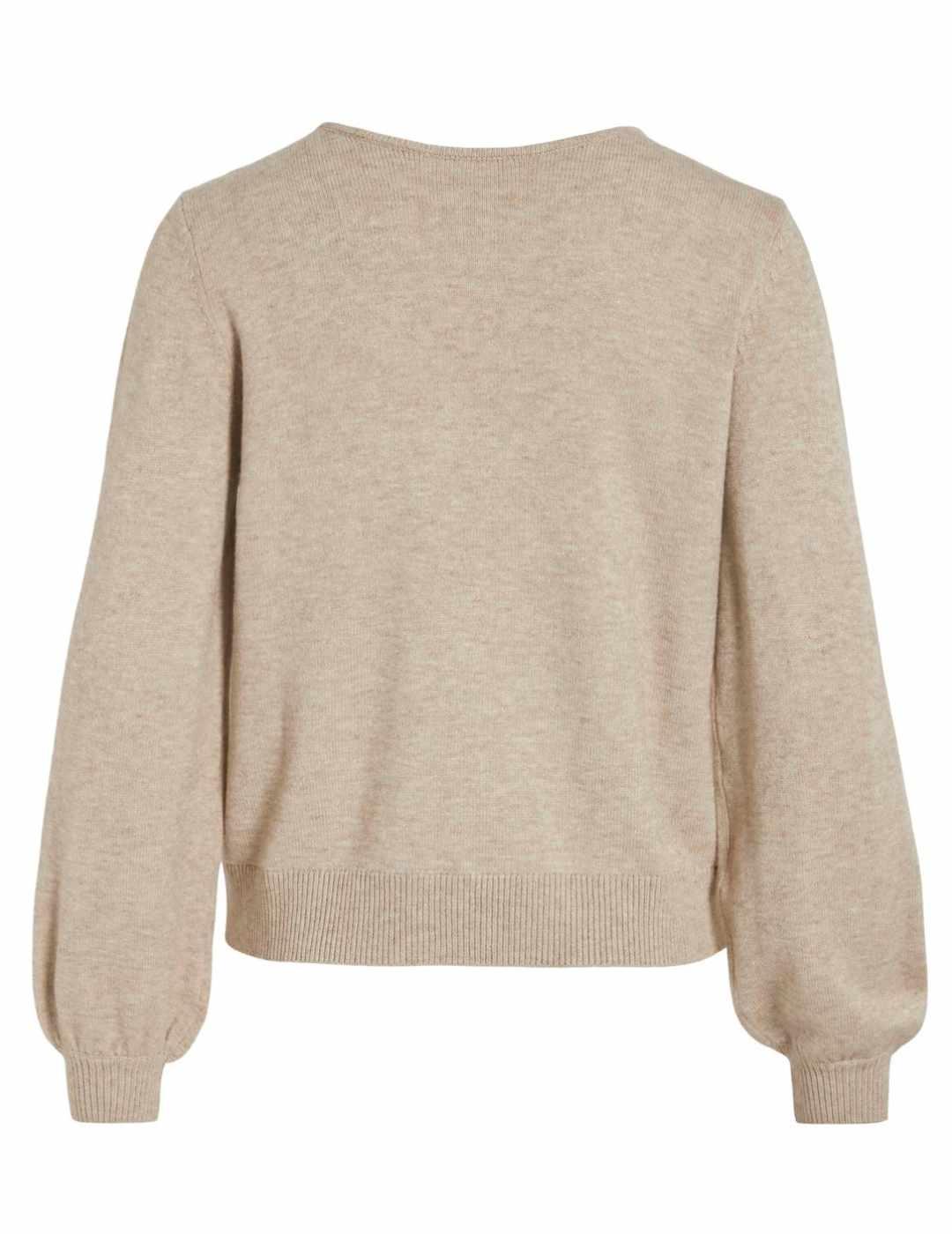 Jersey Vila Ril beige troquelado cuello pico para mujer