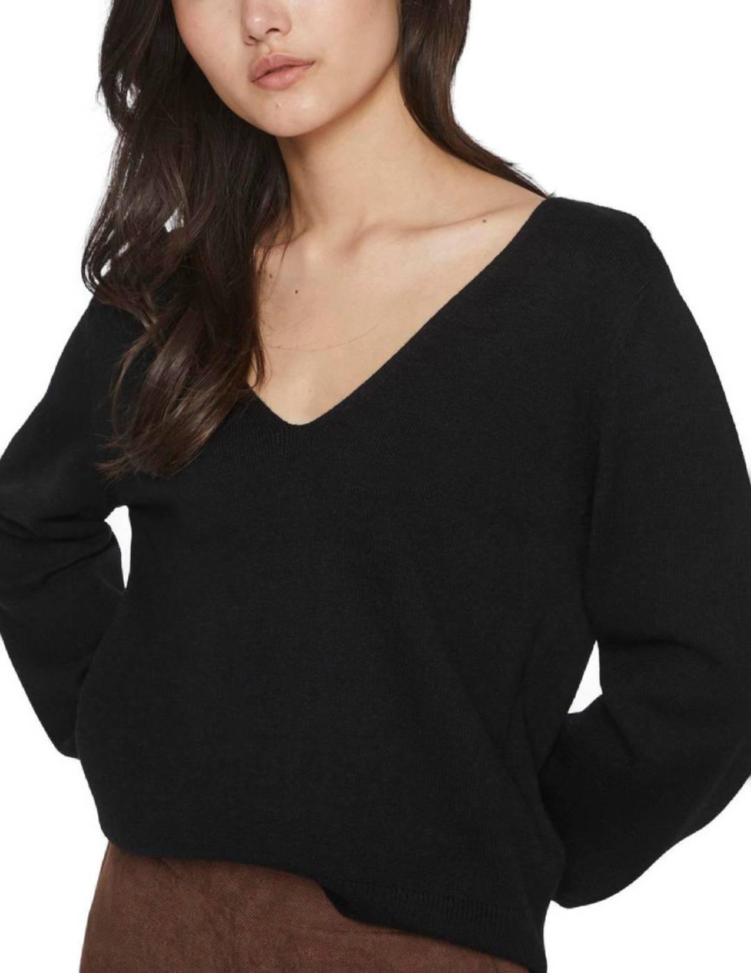 Jersey Vila Ril negro troquelado cuello de pico para mujer