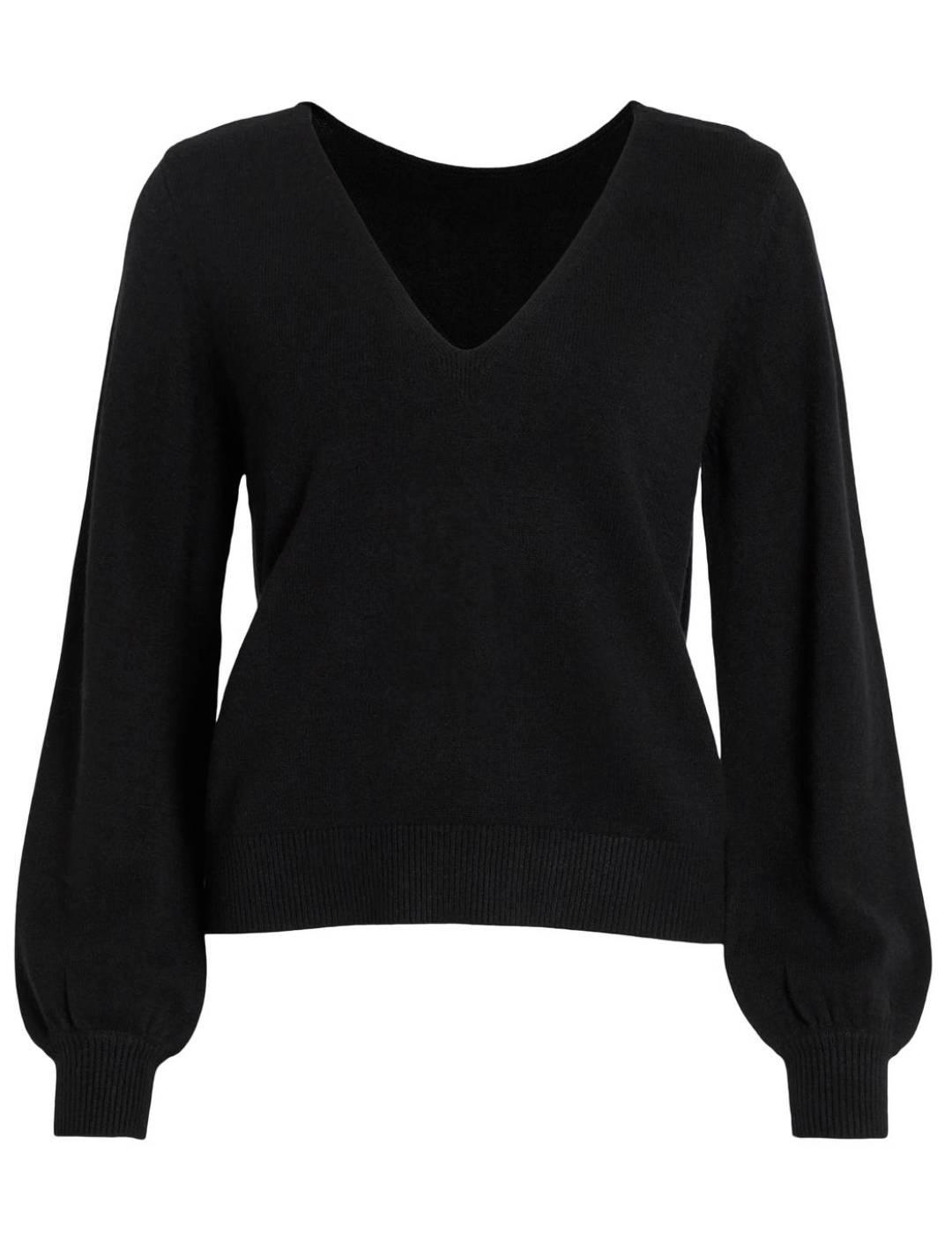 Jersey Vila Ril negro troquelado cuello de pico para mujer