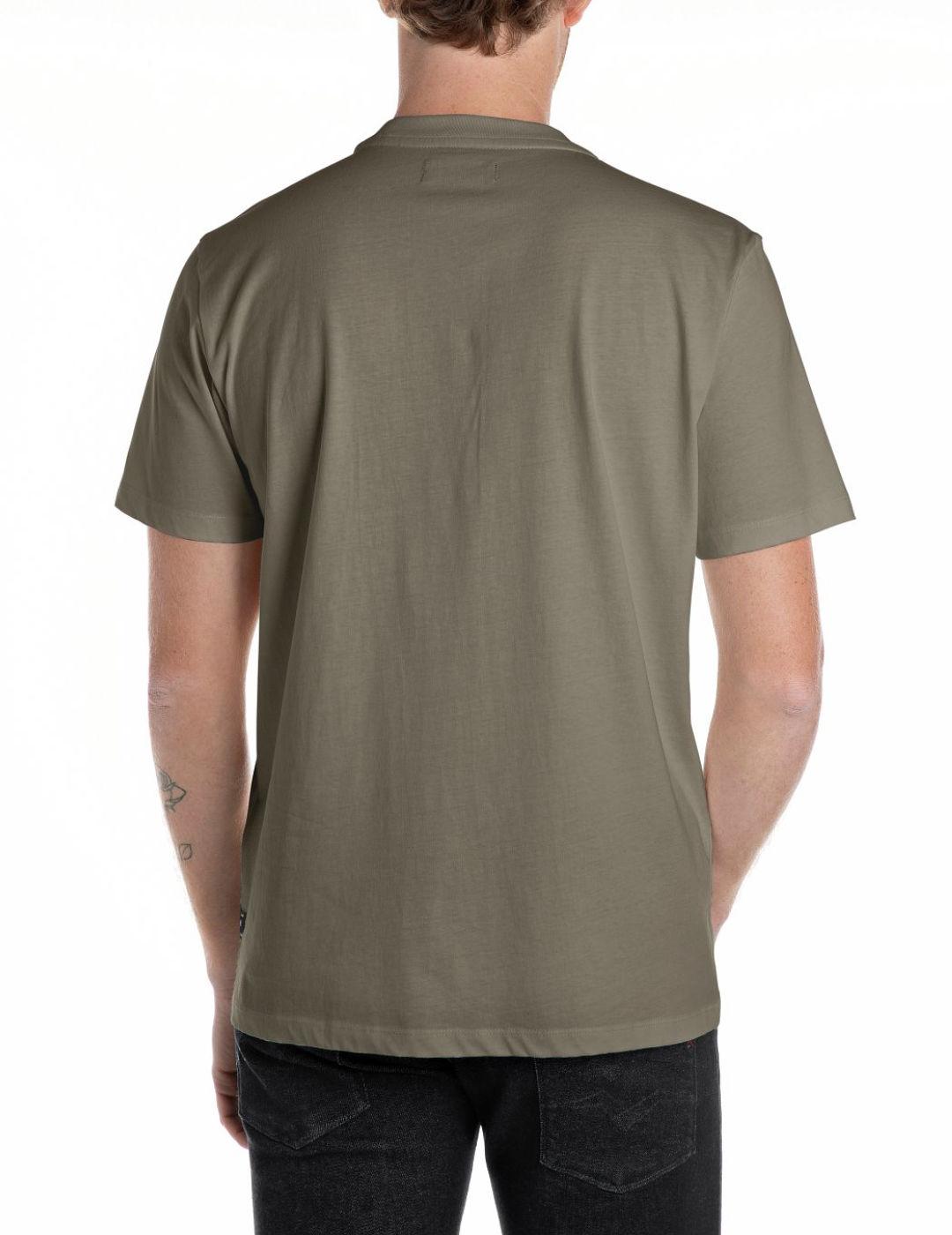 Camiseta Replay verde militar manga corta logo para hombre