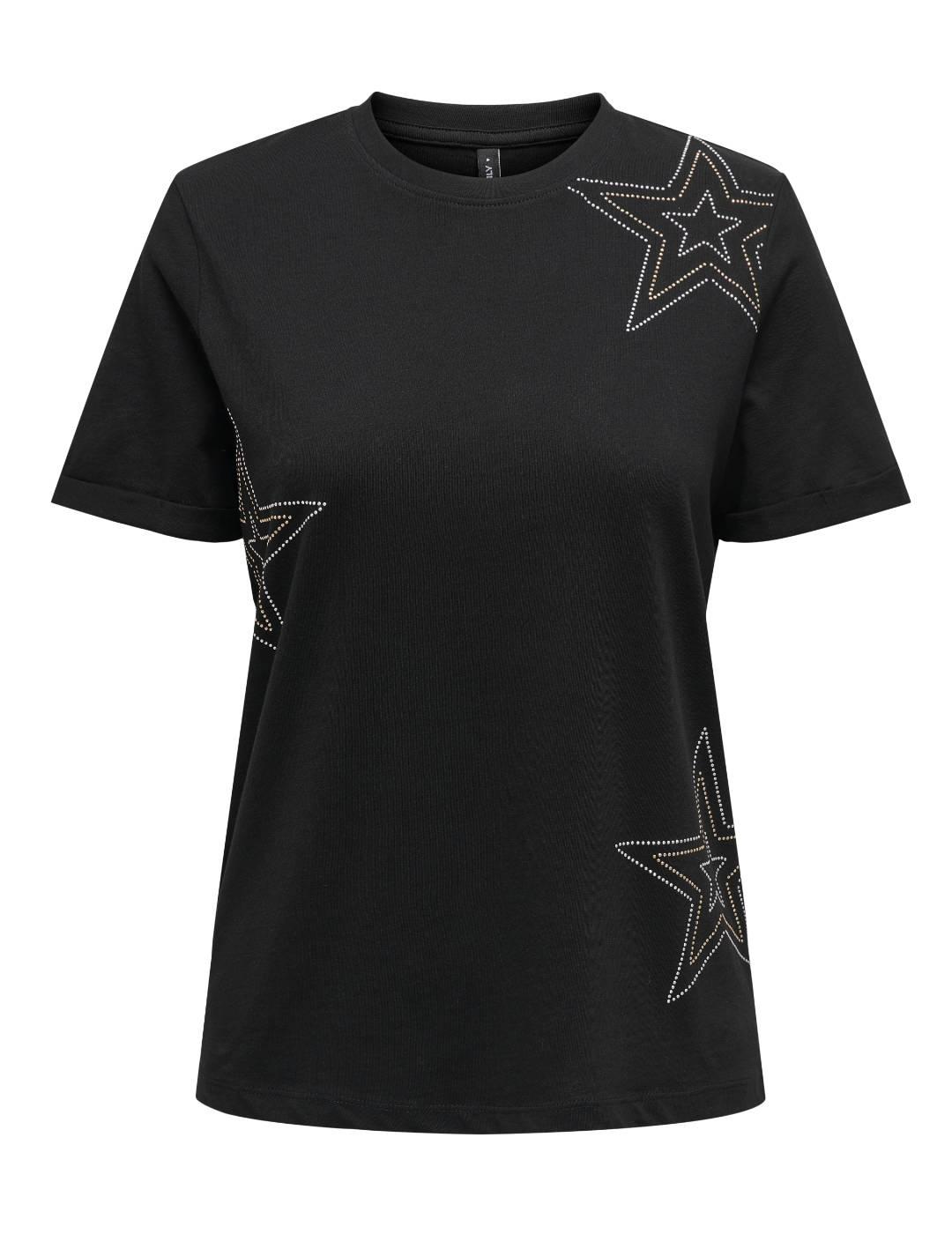 Camiseta Only Hollis negra estrellas manga corta para mujer