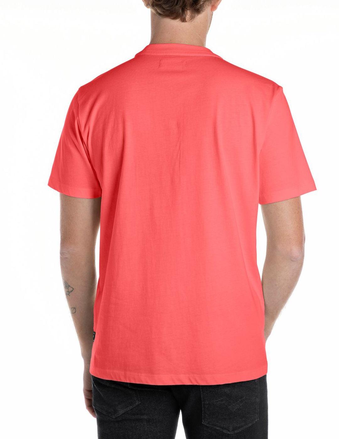 Camiseta Replay coral flúor manga corta logotipo para hombre