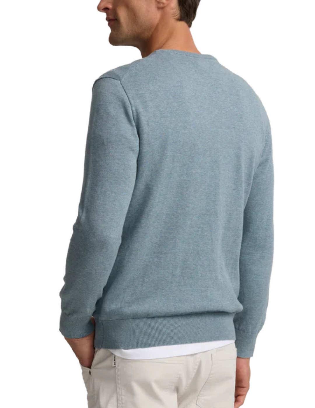 Jersey Silbon liso round neck azul jaspeado para hombre