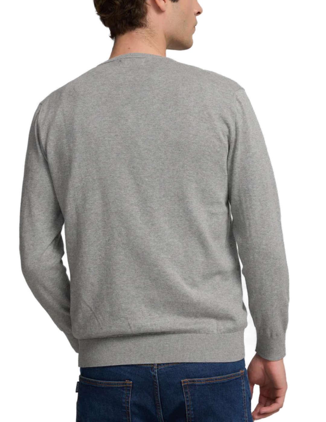 Jersey Silbon liso v-neck gris claro de punto para hombre