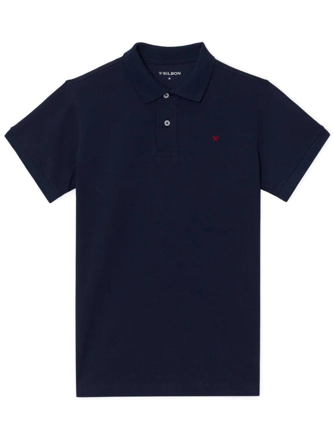 Polo Silbon clasico liso azul marino manga corta para hombre