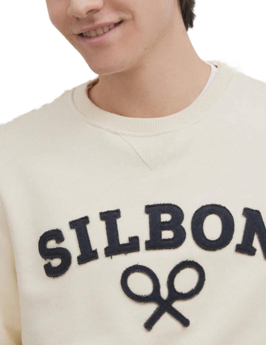 Sudadera Silbon raqueta media crema sin capucha para hombre