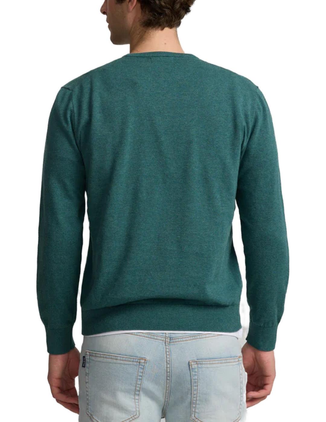 Jersey Silbon liso round neck verde de punto para hombre