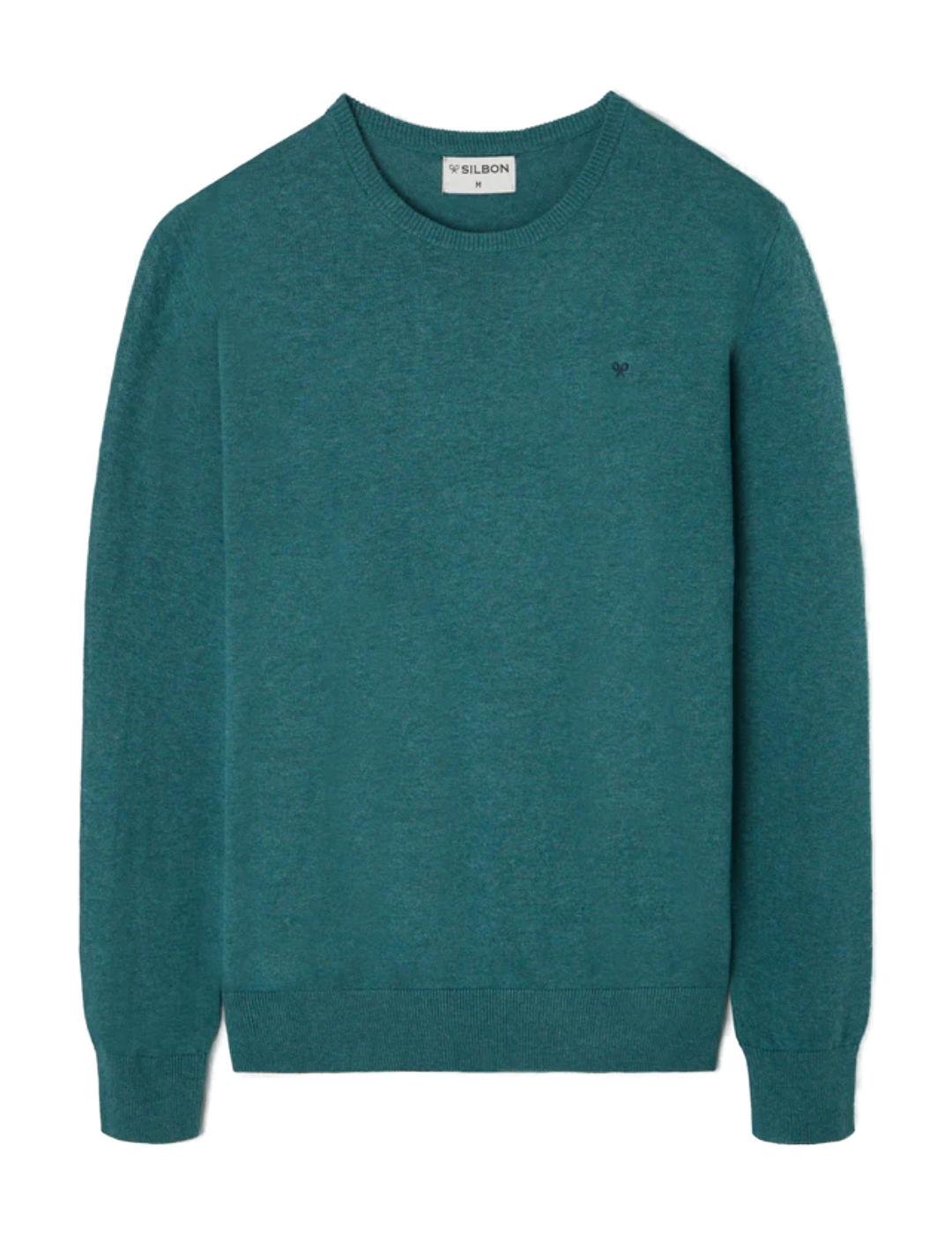 Jersey Silbon liso round neck verde de punto para hombre