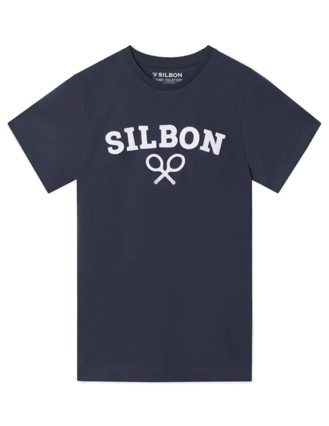 Camiseta Silbon raqueta media azul marino manga corta hombre