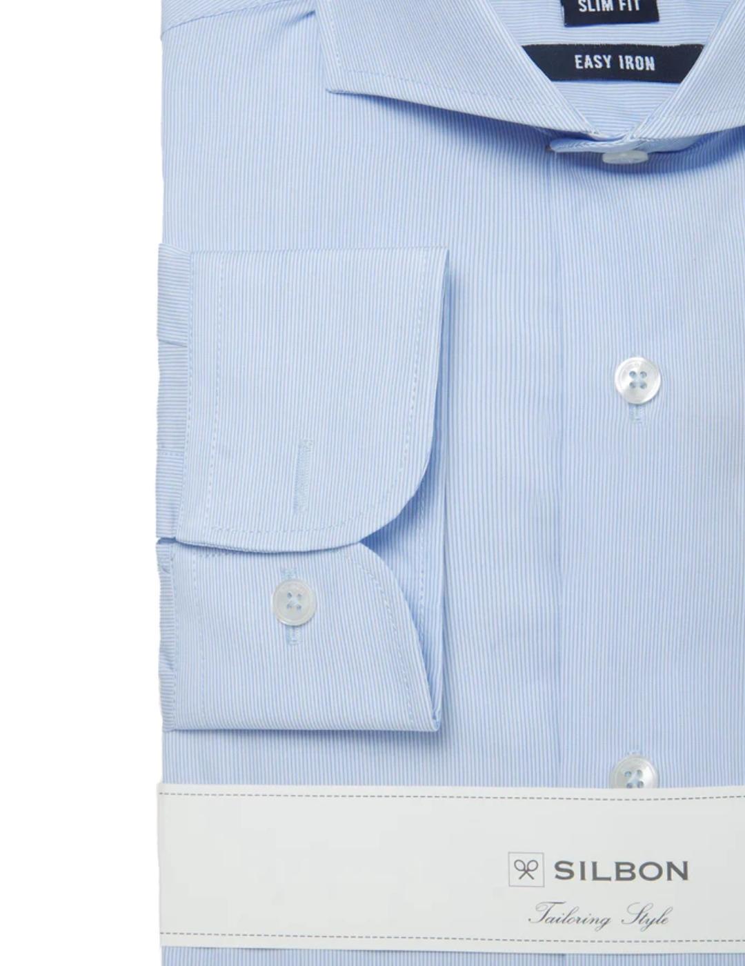 Camisa Silbon mini rayas celeste regular para hombre