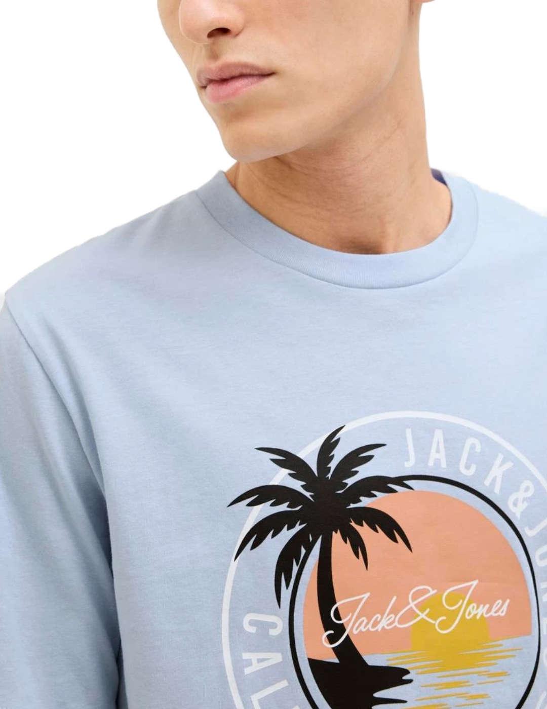 Camiseta Jack&Jones Palm azul cielo manga corta para hombre