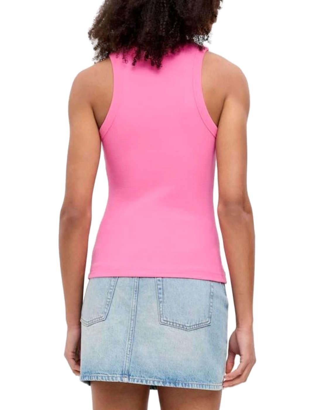 Camiseta JJXX Forest rosa chicle de canalé para mujer