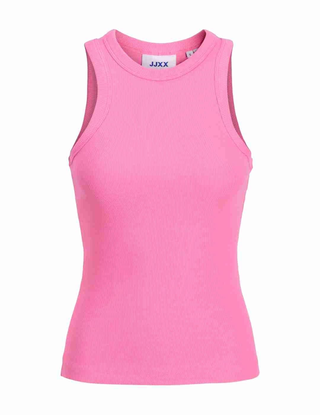 Camiseta JJXX Forest rosa chicle de canalé para mujer