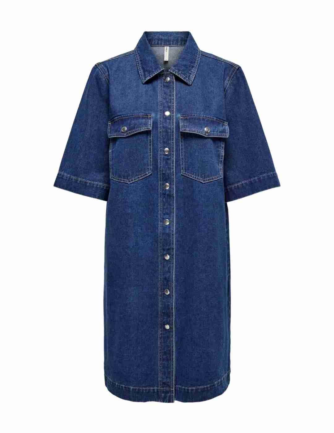 Vestido Only Belle denim azul oscuro manga corta para mujer