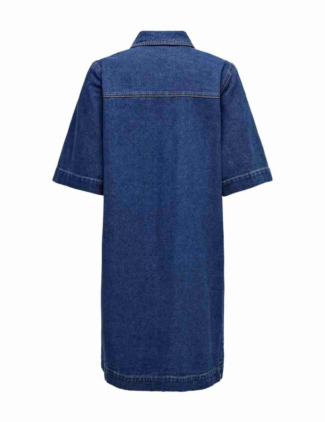 Vestido Only Belle denim azul oscuro manga corta para mujer