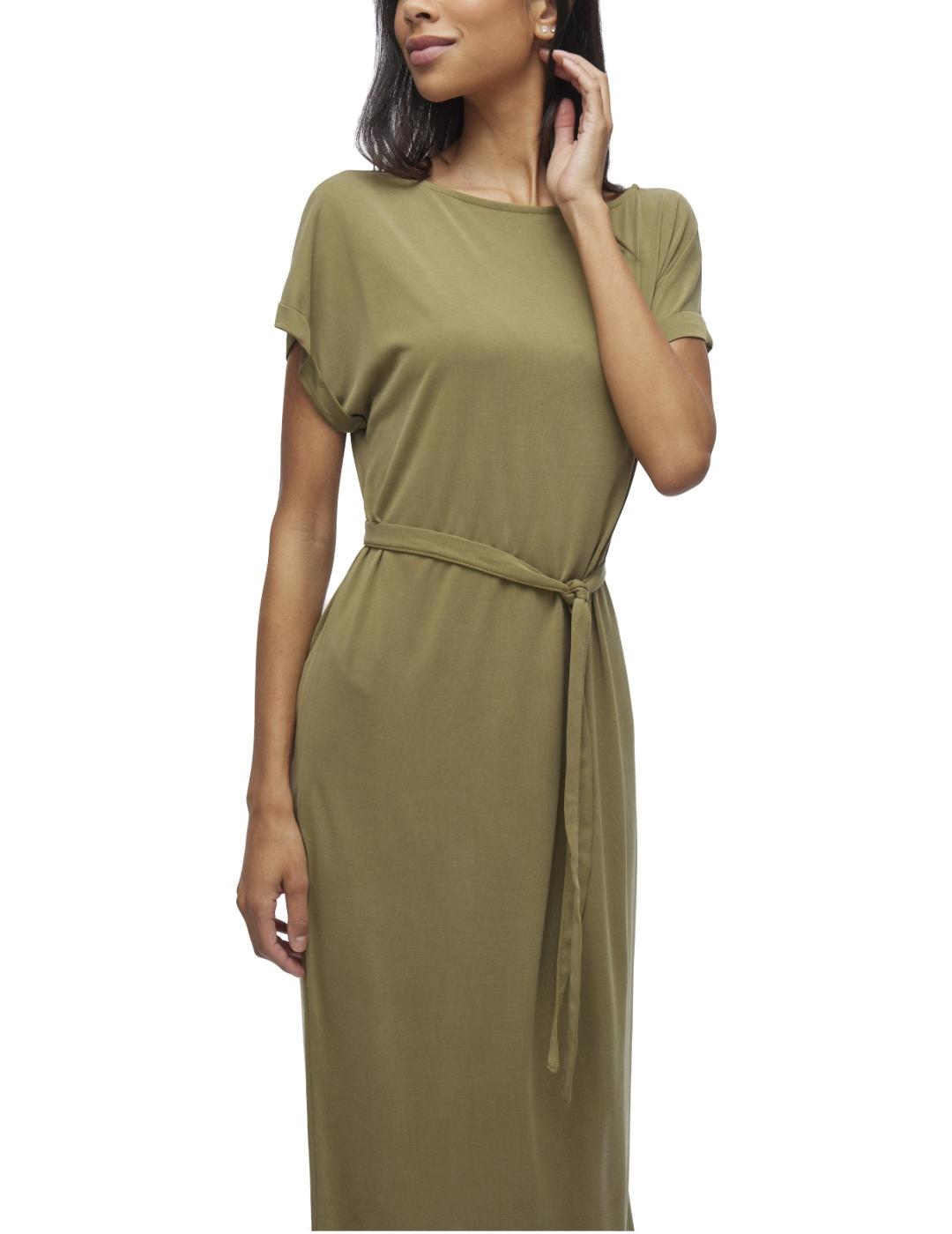 Vestido Vila Modala midi verde manga corta para mujer