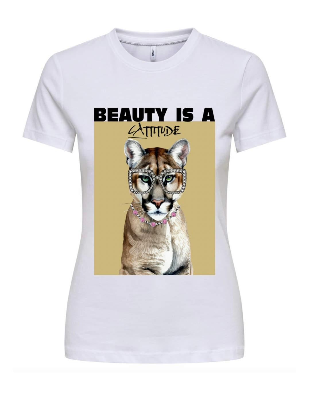 Camiseta Only Vibe blanca tigre de manga corta para mujer