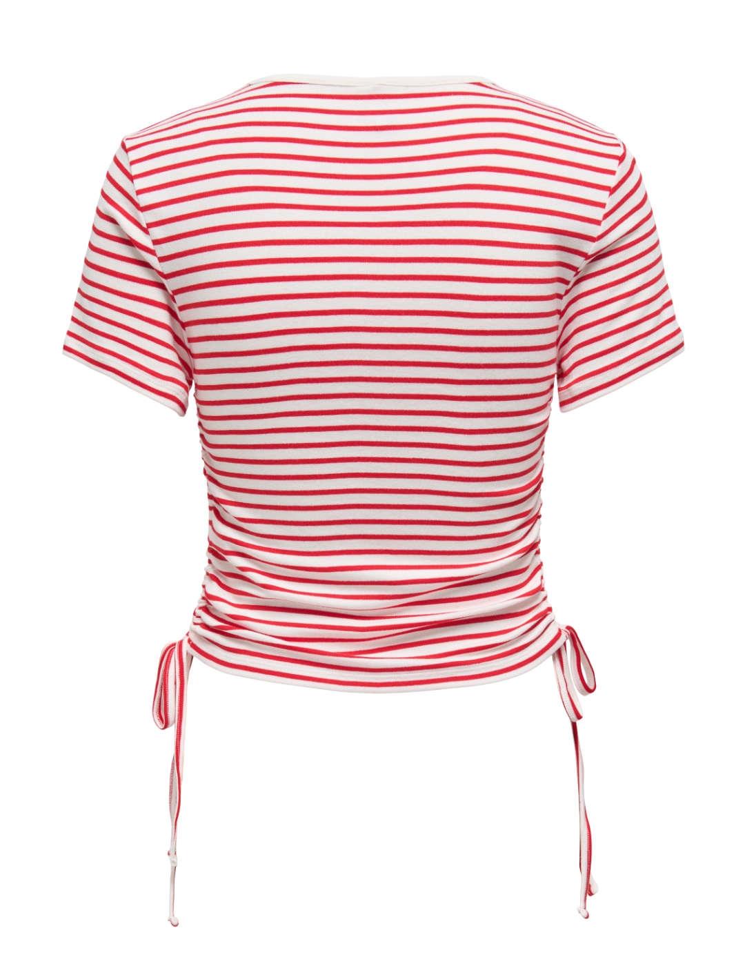 Camiseta crop Only Devin rayas rojo manga corta para mujer