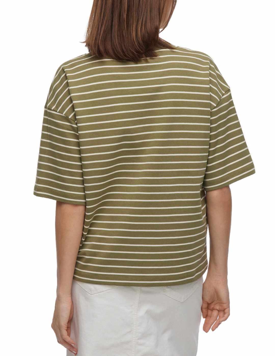 Camiseta Vila Sinny verde raya beige manga corta para mujer