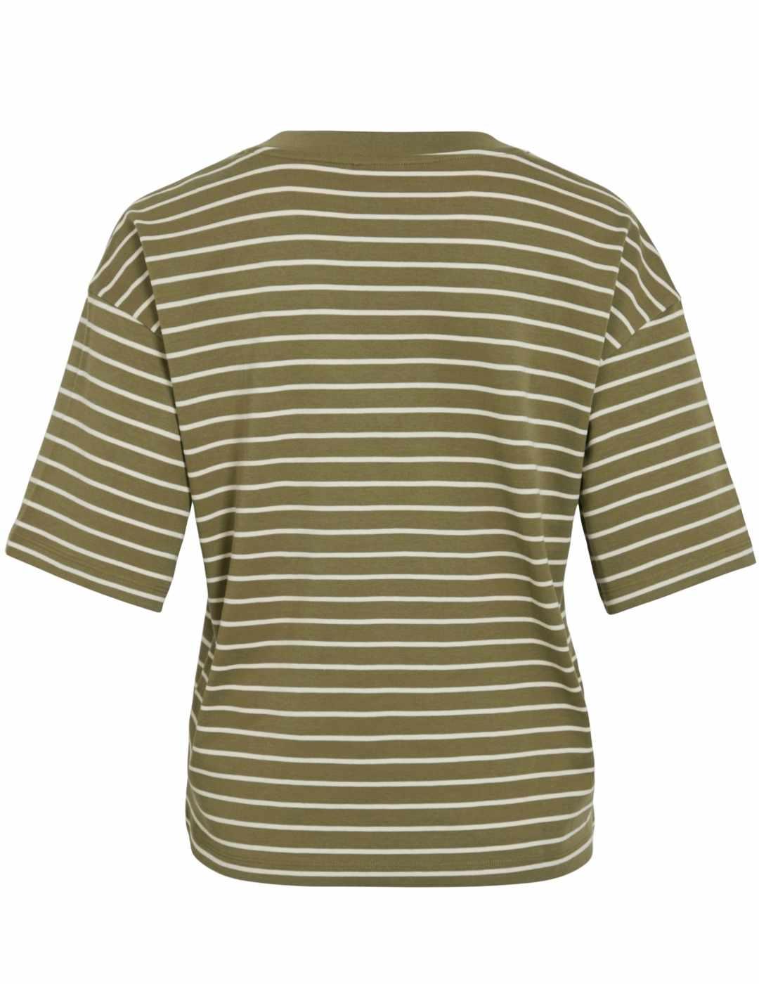 Camiseta Vila Sinny verde raya beige manga corta para mujer