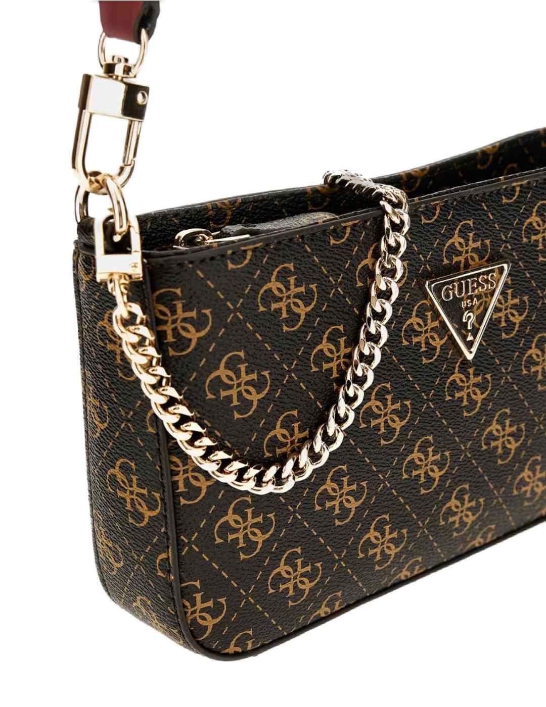 Bolso de hombro Guess Noelle mini marrón logotipo para mujer