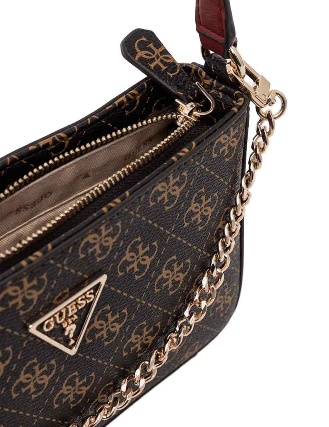 Bolso de hombro Guess Noelle mini marrón logotipo para mujer