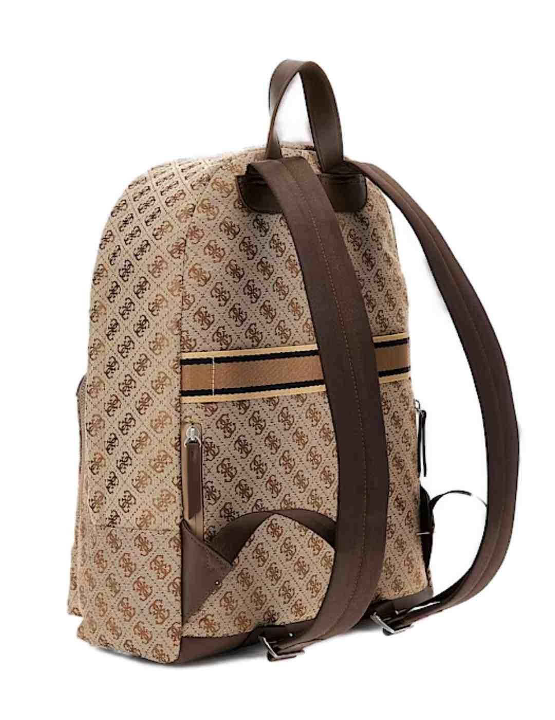 Mochila Guess Milano beige logotipo marrón bolsillos unisex