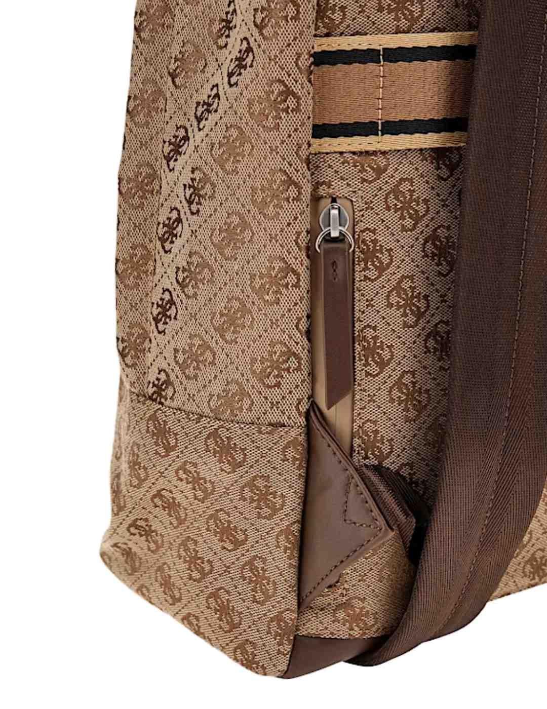 Mochila Guess Milano beige logotipo marrón bolsillos unisex