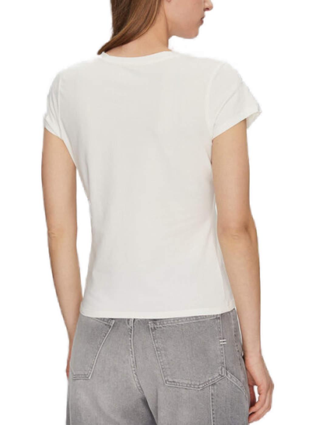 Camiseta Guess crudo logo terciopelo manga corta para mujer