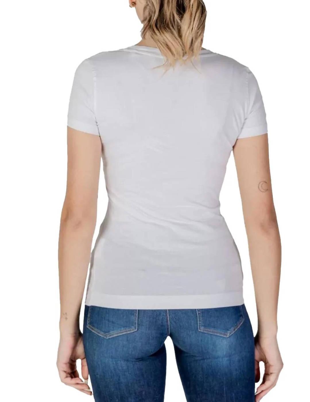 Camiseta Guess Glitter blanco logo azul manga corta de mujer