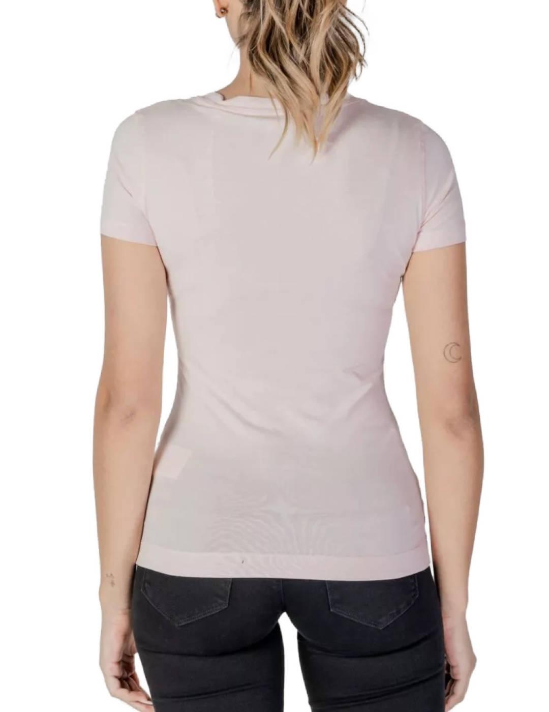 Camiseta Guess Glitter blanco logo rosa para mujer