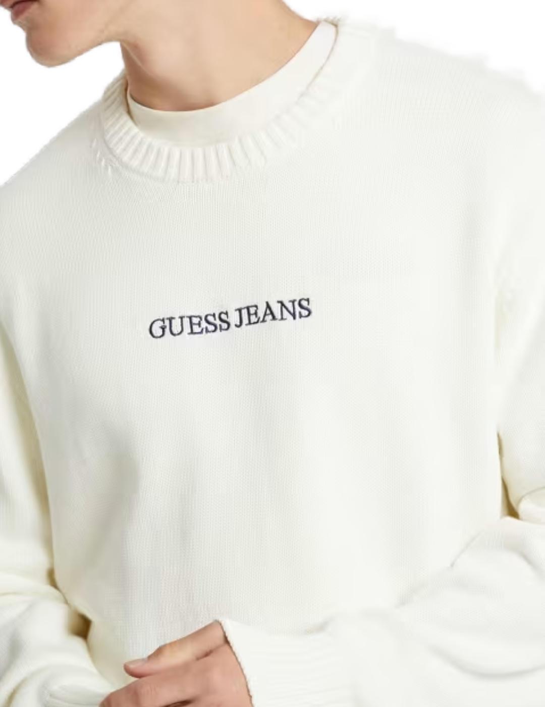 Jersey Guess Jeans Emb blanco roto de punto para hombre