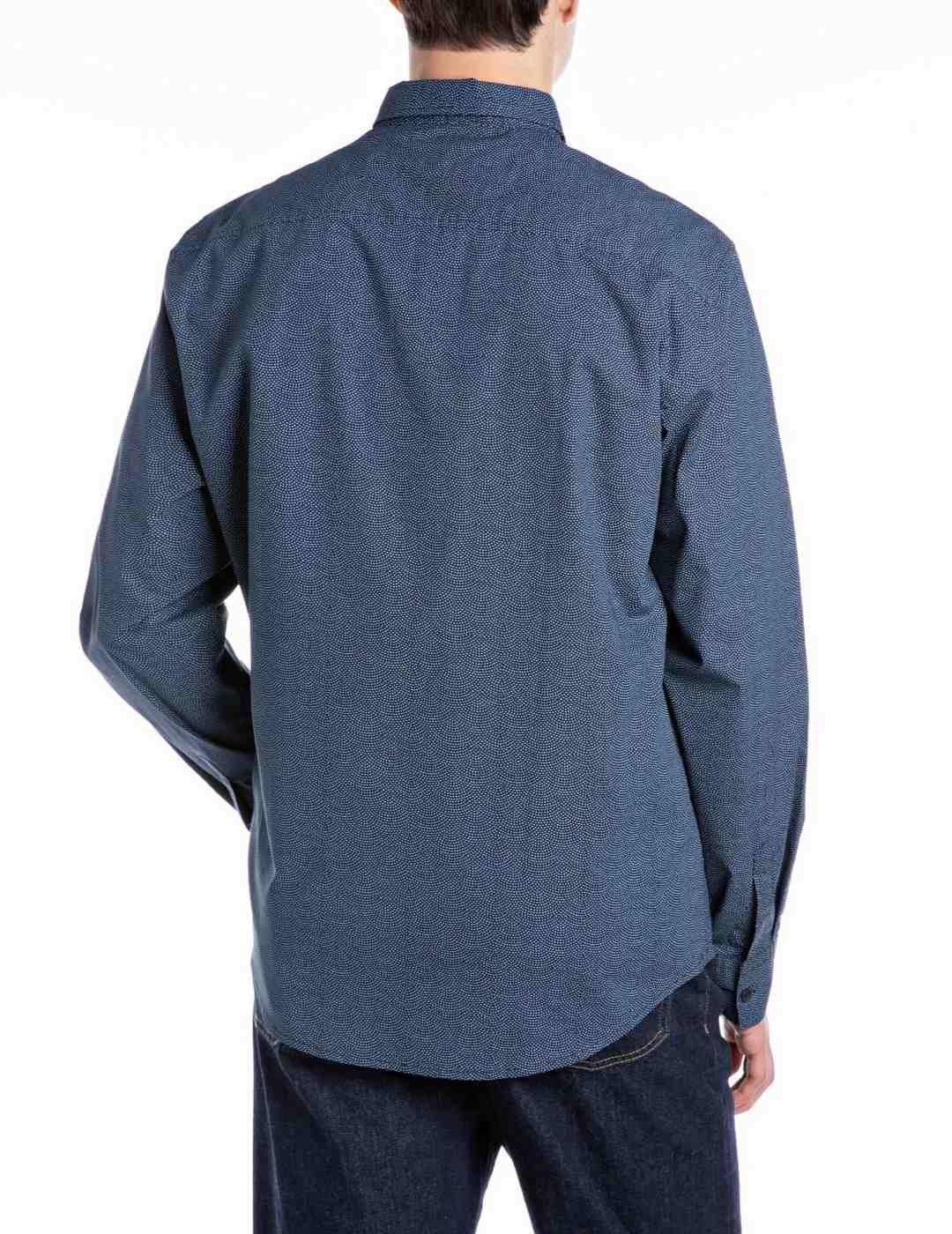 Camisa Replay azul marino topos blancos para hombre