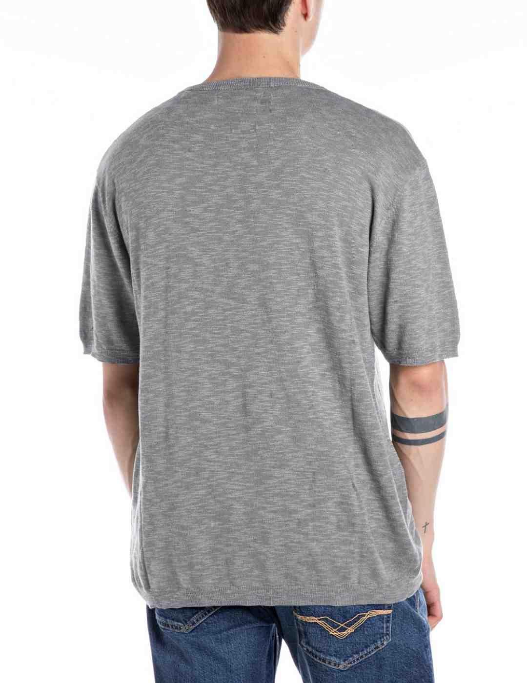 Camiseta Replay de punto gris claro manga corta para hombre