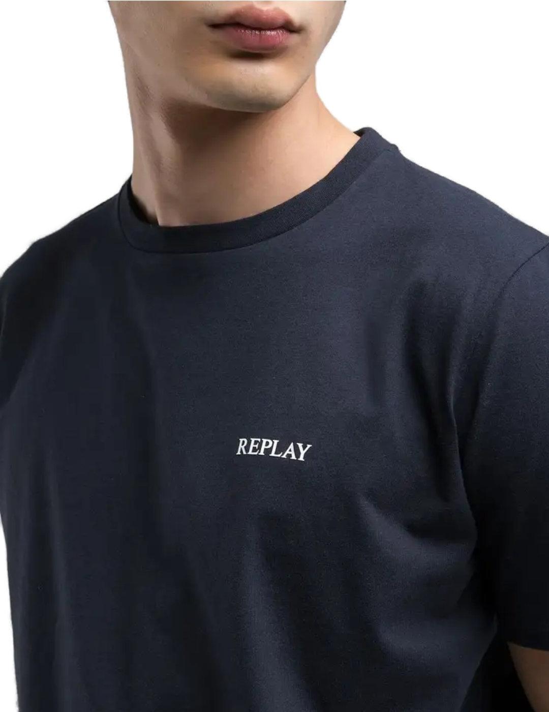 Camiseta básica Replay azul marino manga corta para hombre