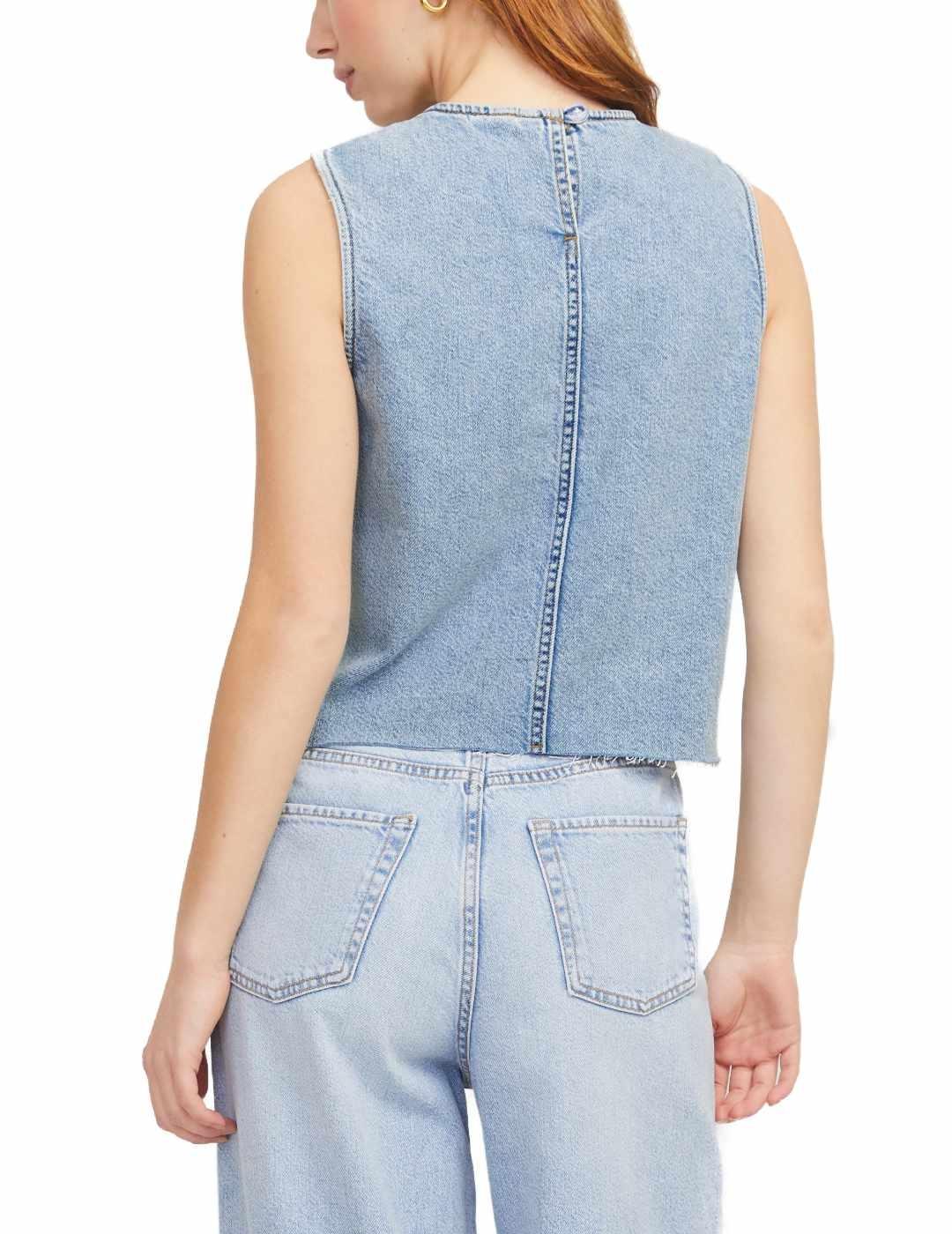 Top JJXX Maggie denim azul claro manga sisa para mujer