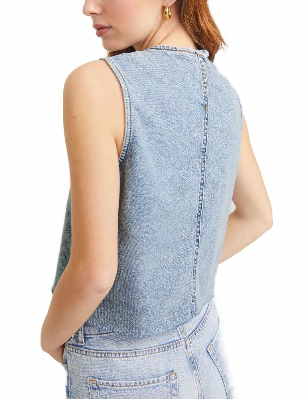 Top JJXX Maggie denim azul claro manga sisa para mujer