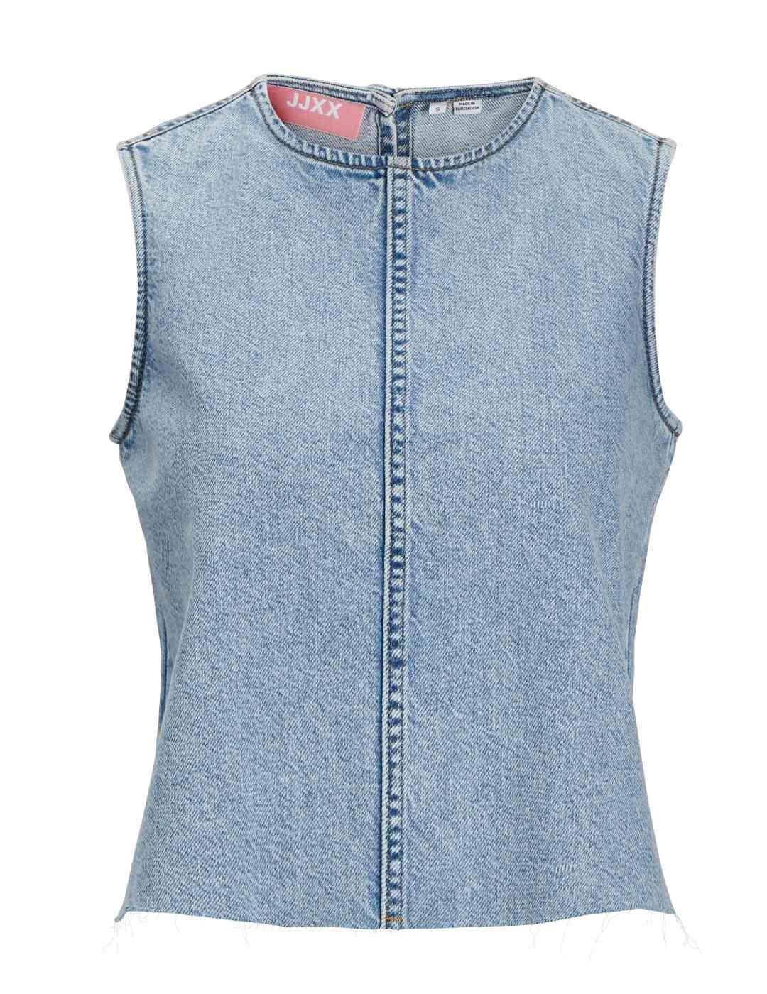 Top JJXX Maggie denim azul claro manga sisa para mujer