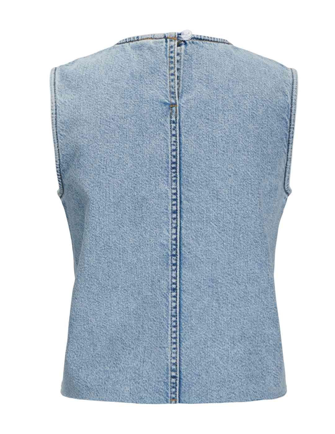 Top JJXX Maggie denim azul claro manga sisa para mujer