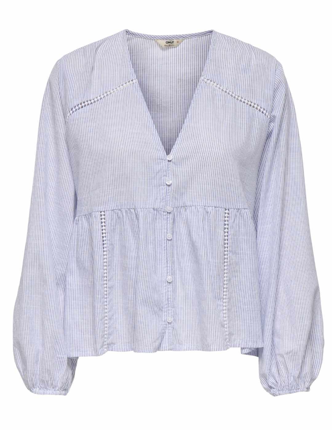 Blusa Only Salerno escote V blanca rayas azules para mujer