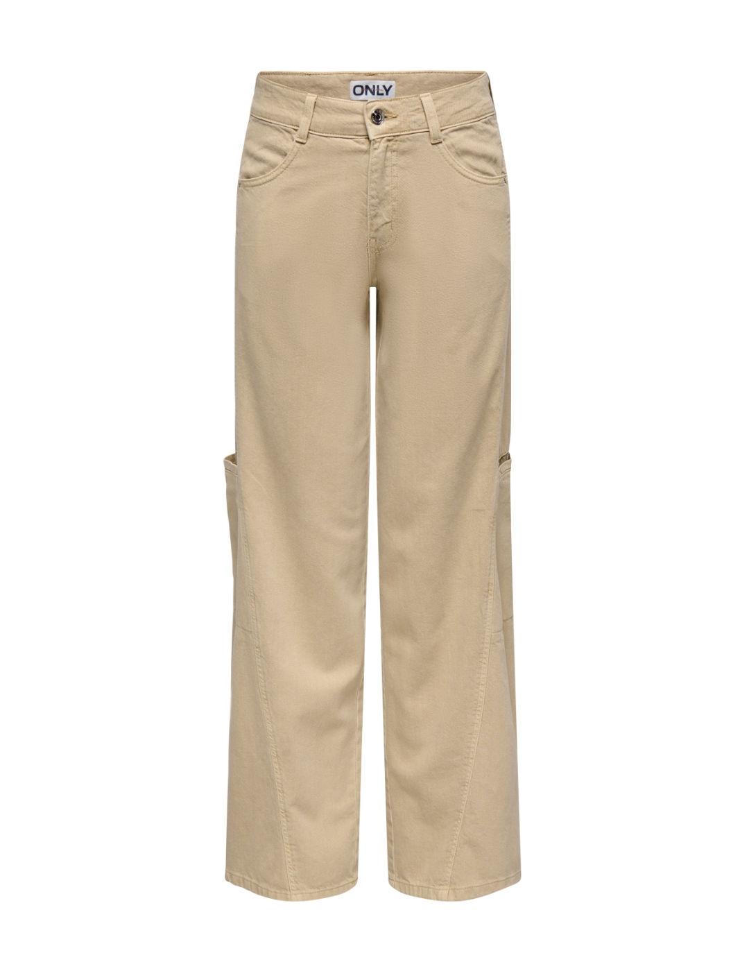 Pantalón Only Prime beige cargo wide leg para mujer