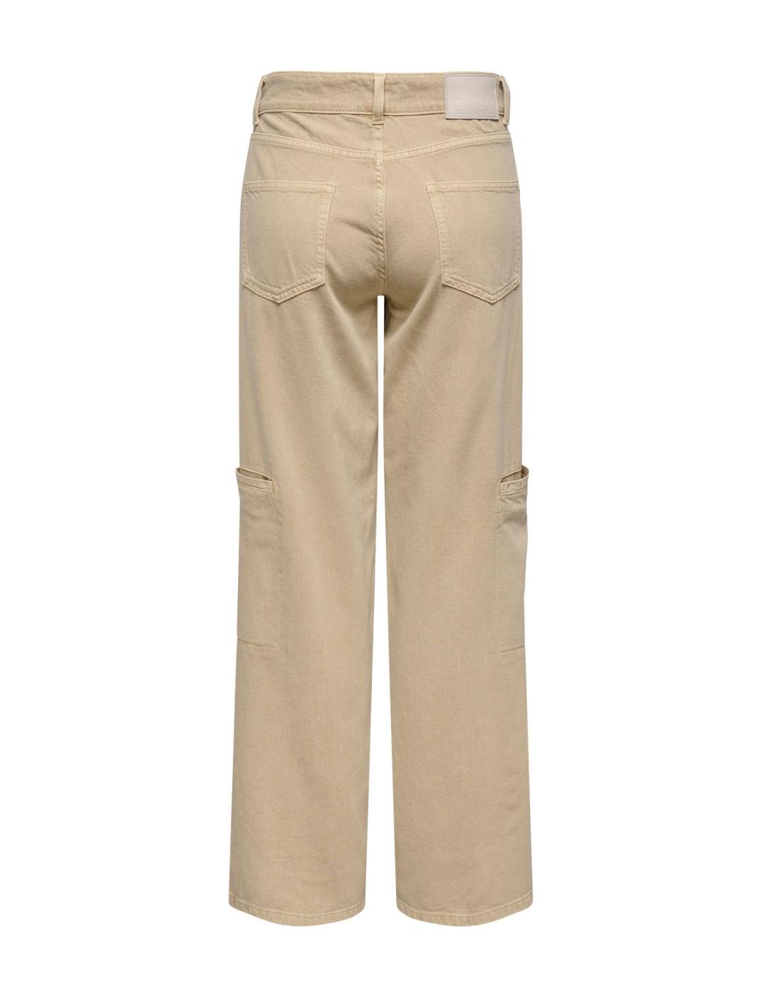 Pantalón Only Prime beige cargo wide leg para mujer