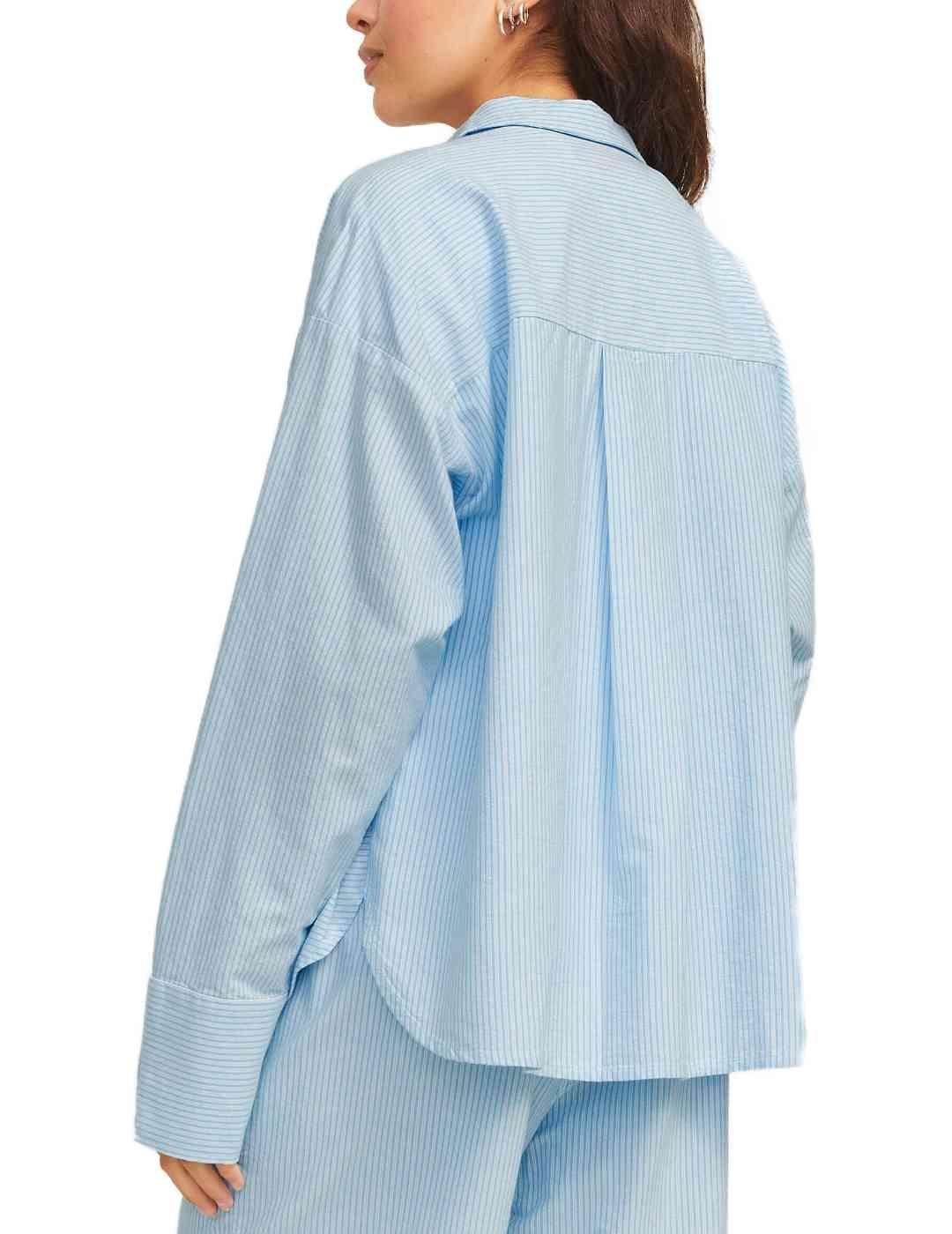 Camisa JJXX Siva blanca rayas azul claro oversize para mujer