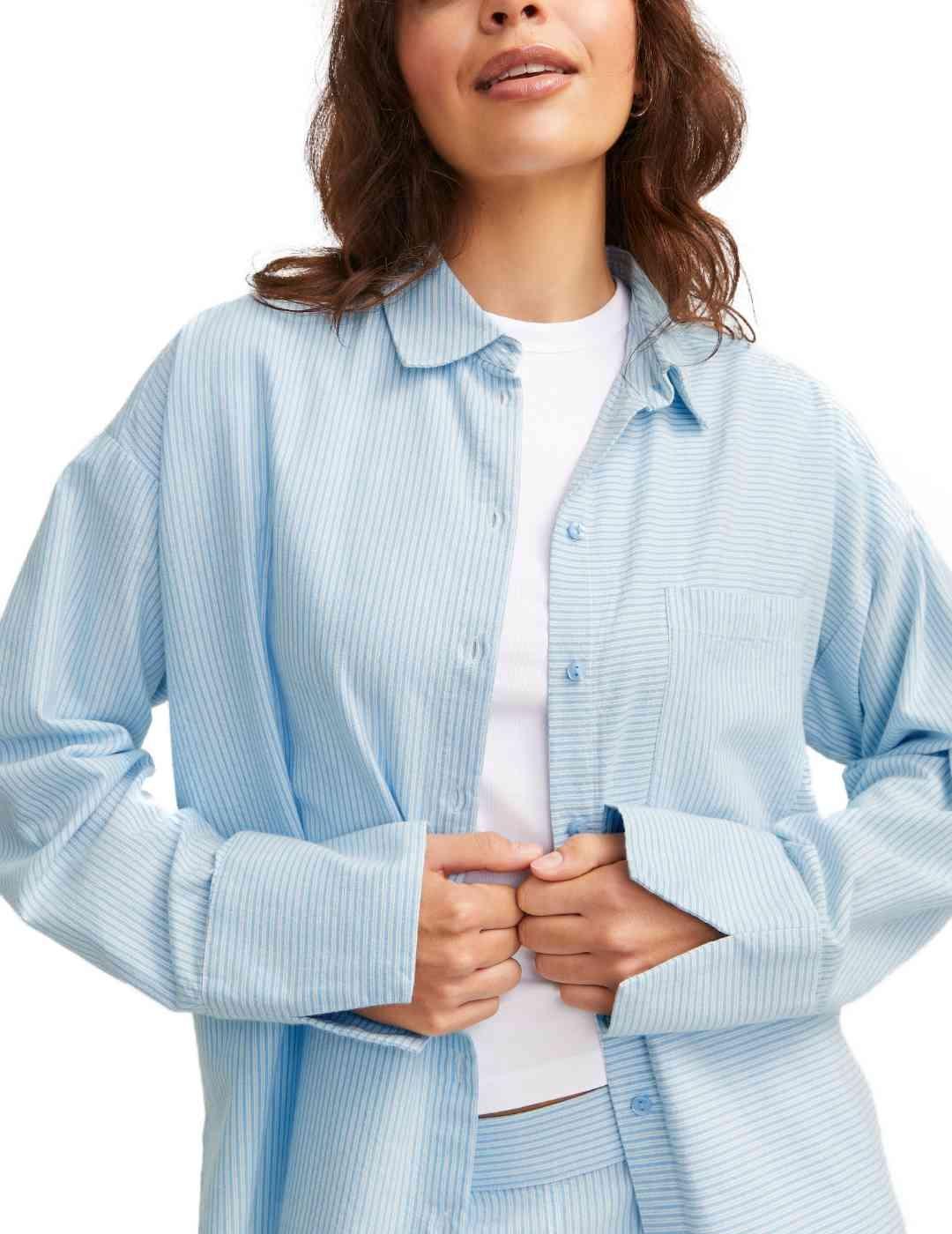 Camisa JJXX Siva blanca rayas azul claro oversize para mujer