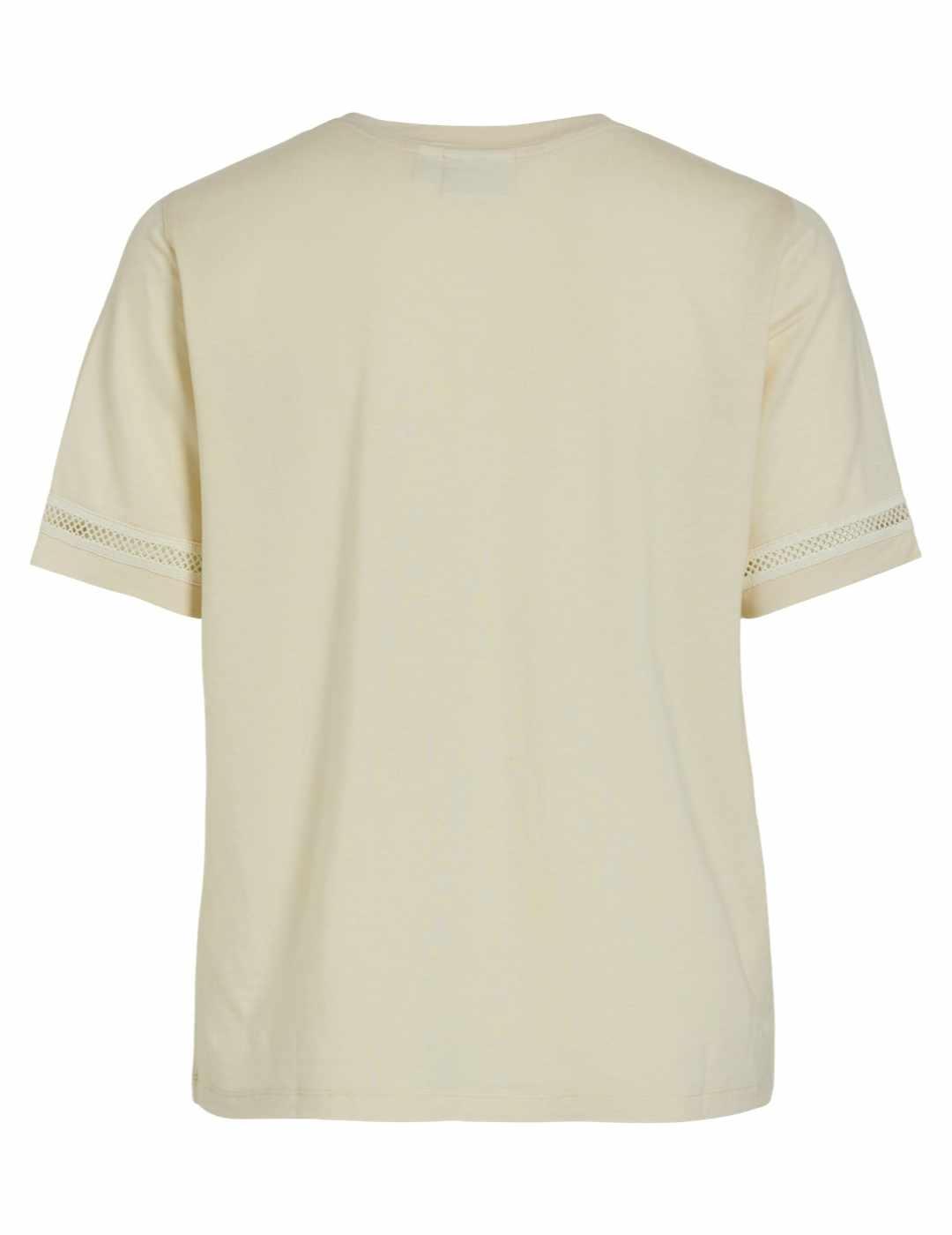 Camiseta Vila Marlis beige manga corta cuello pico de mujer