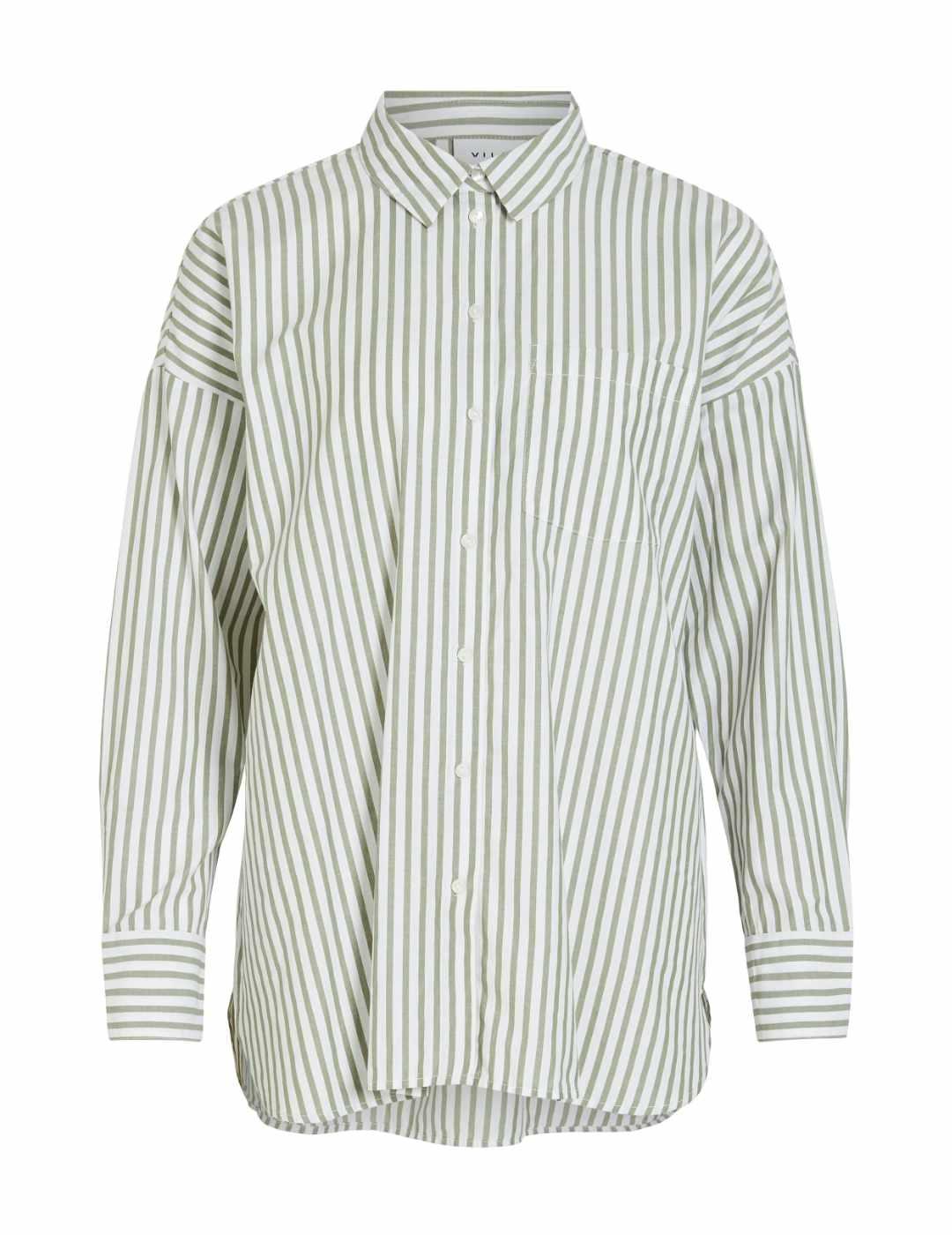 Camisa Vila Darma blanca raya verde para mujer