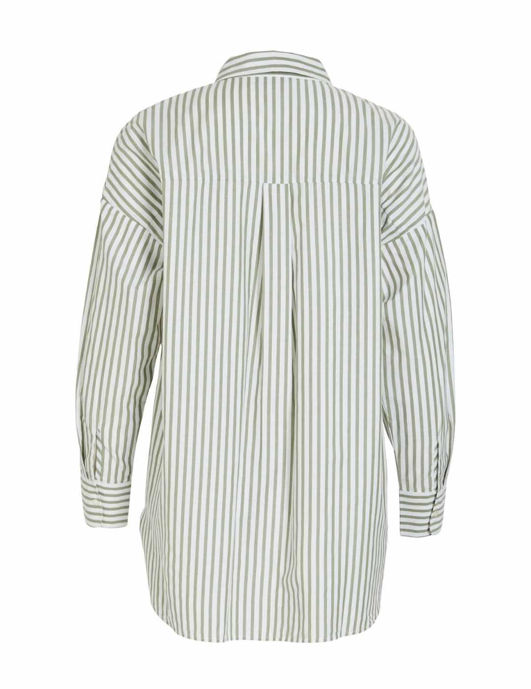 Camisa Vila Darma blanca raya verde para mujer